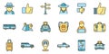 Hitchhiking automobile icons set vector color line