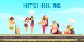 Hitchhiking Cartoon Illustration