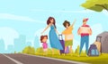Hitchhiking Family Illustration
