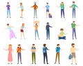 Hitchhiking icons set, cartoon style