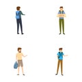 Hitchhiking icons set cartoon vector. People hitchhiker gesturing thumb up