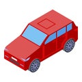 Hitchhiking red car icon, isometric style