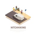 Hitchhiking Travel Isometric Composition