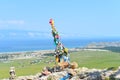 Hitching post with ribbons of shamanism religion in Khuzhir, island Olkhon.