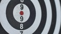 Hitting bull`s eye, single shot bulls-eye. Concept of successful business ideas hitting the exact center of the target