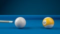 Hitting the cue ball number 13 on a blue billiard ball