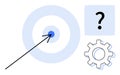 Hitting Target with Question Mark and Gear Representing Strategy, Problem-Solving, and Automation Royalty Free Stock Photo
