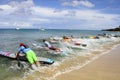 Hitting the water on Coconut Cup Paddle board race