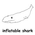 Kids line illustration coloring inflatable shark. animal are just lines