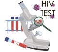 HIV test analyzes. donating blood for sexually transmitted diseases. aids day. checking blood tests through a microscope.