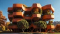 The Hive - brutalist building with hexagonal-pattern and lush vegetation faÃ§ade - Generative AI Illustratio