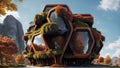 The Hive - brutalist building with hexagonal-pattern and lush vegetation faÃ§ade - Generative AI Illustratio