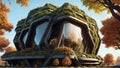 The Hive - brutalist building with hexagonal-pattern and lush vegetation faÃ§ade - Generative AI Illustratio