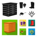 Hive, grapes, boots, wheelbarrow.Farm set collection icons in black, flat style vector symbol stock illustration web.