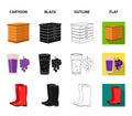 Hive, grapes, boots, wheelbarrow.Farm set collection icons in cartoon,black,outline,flat style vector symbol stock