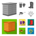 Hive, grapes, boots, wheelbarrow.Farm set collection icons in monochrome,flat style vector symbol stock illustration web