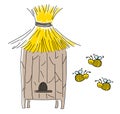 Hive and three funny bees vector illustration