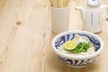 Chilled udon noodles with grated daikon radish and dashi soup. Japanese food