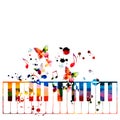 Colorful piano keys with music notes isolated vector illustration design. Music background. Piano keyboard poster with music notes Royalty Free Stock Photo