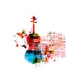 Creative music style template vector illustration, colorful violoncello, music instrument with music staff and notes background. P