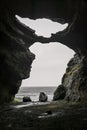 Hjoerleifshoefdi Cave in Iceland from inside cave entrance in shape of master yoda