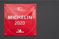 Hjorring, Denmark, June 22, 2020 - Plate Michelin sign outside Bryghuset Vendia