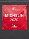 Hjorring, Denmark, June 22, 2020 - Plate Michelin sign outside Bryghuset Vendia