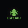 HK or KH initial letters hexagon logo in green color isolated on black background.