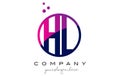 HL H L Circle Letter Logo Design with Purple Dots Bubbles