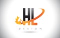 HL H L Letter Logo with Fire Flames Design and Orange Swoosh.