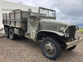 Hladir, Iceland - July 4, 2018: US GMC CCKW in front of War and Peace Museum in Hladir, Hvalfjardarstrond, Akranes region, Iceland