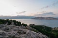 Hlam - Aerial sunrise view of idyllic island Prvic in Baska, Krk Island, Primorje-Gorski Kotar, Croatia, Europe Royalty Free Stock Photo