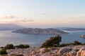 Hlam - Aerial sunrise view of idyllic island Prvic in Baska, Krk Island, Primorje-Gorski Kotar, Croatia, Europe Royalty Free Stock Photo