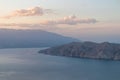 Hlam - Aerial sunrise view of idyllic island Prvic in Baska, Krk Island, Primorje-Gorski Kotar, Croatia, Europe Royalty Free Stock Photo