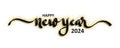 HAPPY NEW YEAR 2024 gold glitter and black calligraphy banner Royalty Free Stock Photo