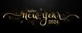 HAPPY NEW YEAR 2024 gold and black brush calligraphy banner Royalty Free Stock Photo