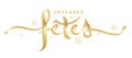 JOYEUSES FETES metallic gold brush calligraphy banner card. HAPPY HOLIDAYS in French. Royalty Free Stock Photo