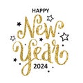 HAPPY NEW YEAR 2024 gold and black calligraphy banner card Royalty Free Stock Photo