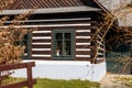 Hlinsko, Vysocina, Czech Republic, 15 April 2022: Traditional village wooden farm house at summer sunny day, historic country-