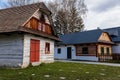 Hlinsko, Vysocina, Czech Republic, 15 April 2022: Traditional village wooden farm house at summer sunny day, historic country-