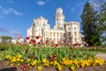 Hluboka nad Vltavou Castle and spring flowers, Czech Republic Royalty Free Stock Photo