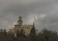 Hluboka Nad Vltavou With Old Castle And Big Tower In Cloudy Winter Day