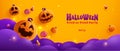 Happy Halloween. Group of 3D illustration pumpkin on treat or trick fun party celebration background design Royalty Free Stock Photo