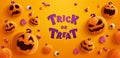 Trick or Treat. Group of 3D illustration Jack O Lantern pumpkin on treat or trick fun party celebration background design