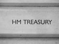 HM Treasury sign in London, black and white