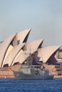 HMAS Darwin FFG 04 Adelaide-class guided-missile frigate of the Royal Australian Navy in front of the Sydney Opera House