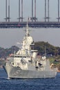 HMAS Perth FFH 157 Anzac-class frigate of the Royal Australian Navy sailing under the iconic Sydney Harbor Bridge