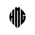 HMG circle letter logo design with circle and ellipse shape. HMG ellipse letters with typographic style. The three initials form a