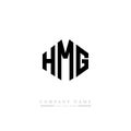 HMG letter logo design with polygon shape. HMG polygon and cube shape logo design. HMG hexagon vector logo template white and Royalty Free Stock Photo