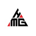 HMG triangle letter logo design with triangle shape. HMG triangle logo design monogram. HMG triangle vector logo template with red